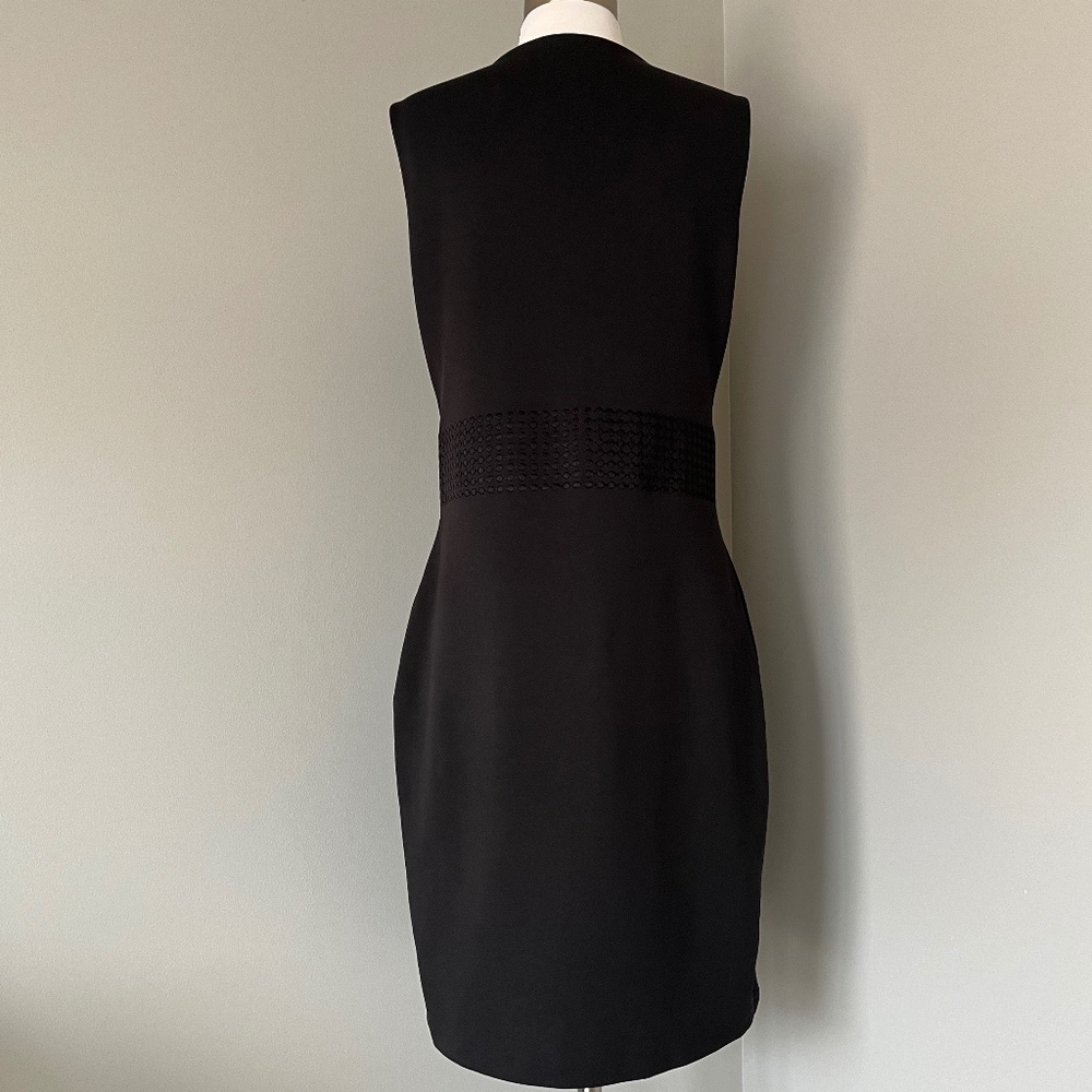 Hugo Boss Black Stretch Embordered Pencil Career Sleeveless Dots Sheath Dress L - Picture 4 of 13